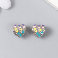 Бусина для творчества металл "Сердце с сердечками" серебро, эмаль 1.1 см Бусина для творчества металл "Сердце с сердечками" серебро, эмаль 1.1 см