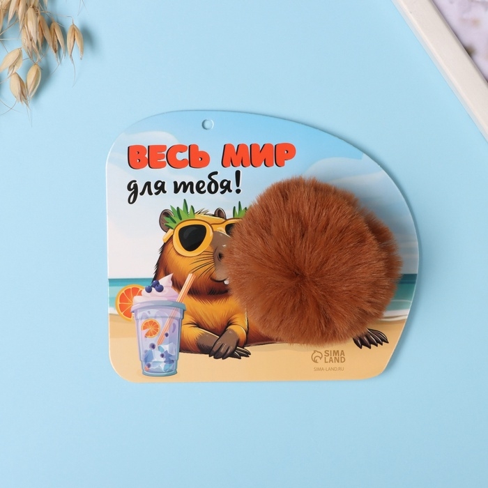 Пушистик на кольце Пушистик на кольце "Капибара. Весь мир для тебя!" d=8 см 15х13 см