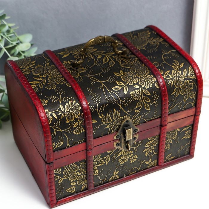 Шкатулка дерево состаренная "Цветы и бамбук" сундучок МИКС 15х22х15,5 см
