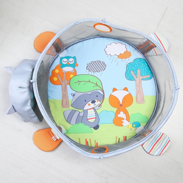 Развивающий коврик 3 в 1 &laquo;Енот&raquo;, 68х68 см, 30 цветных шариков, 5 игрушек, Крошка Я