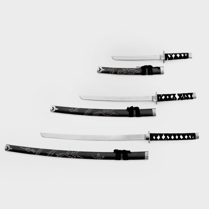 Сув. изделие катаны 3в1 на подставке, ножны дерево, дракон черные 51/71/100см Сув. изделие катаны 3в1 на подставке, ножны дерево, дракон черные 51/71/100см