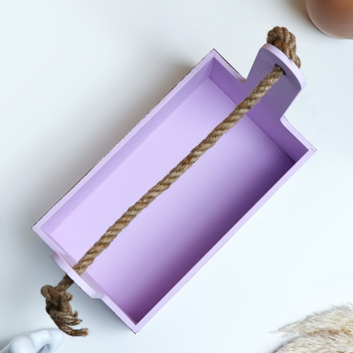 Кашпо деревянное 25.5&times;15&times;30 см "Прованс", ручка канат, сиреневый