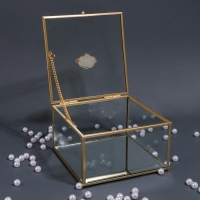 Органайзер для хранения &laquo;MOUNTAINS&raquo;, с крышкой, стеклянный, с зеркальным дном, 1 секция, 15 &times; 15 &times; 8,5 см, цвет прозрачный/медный