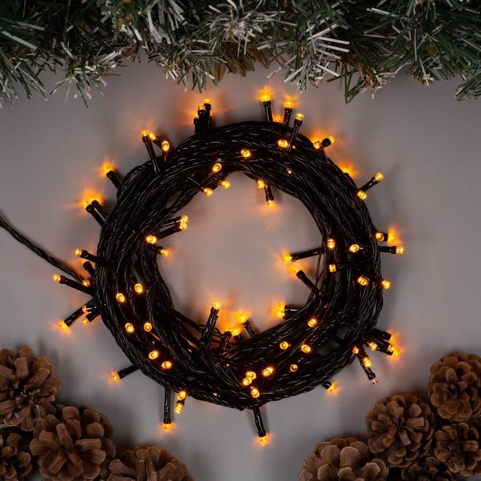 Гирлянда &laquo;Нить&raquo; 10 м, IP20, тёмная нить, 100 LED, свечение жёлтое, 8 режимов, 220 В