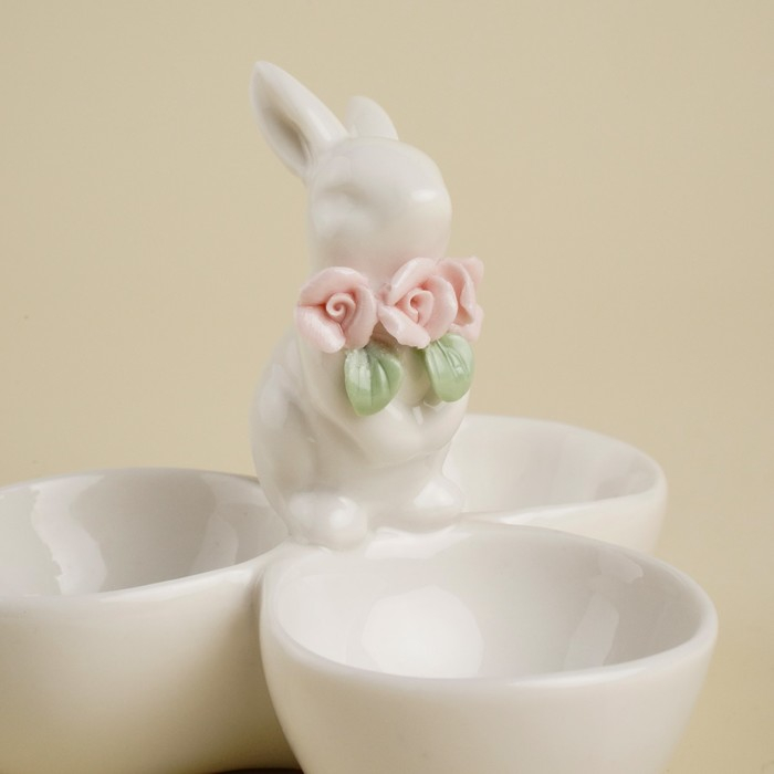 Менажница керамическая SL Home &laquo;Кролик&raquo;, 3 ячейки, 30 мл, 11,5&times;9,5 см, цвет белый