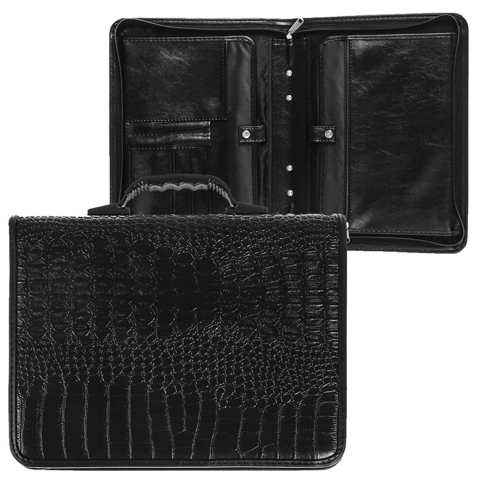 Папка деловая, искусственная кожа, для бумаг, 370 х 275 х 50 мм, ручка-трансформер, 3Д54 Папка деловая, искусственная кожа, для бумаг, 370 х 275 х 50 мм, ручка-трансформер, 3Д54 "Крокодил", черная