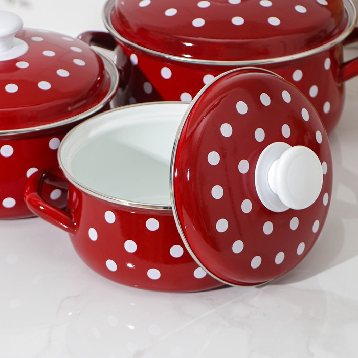 Набор кастрюль &laquo;Моника&raquo;, 3 предмета: 1,5 л, 2 л, 3 л, эмалированные крышки, индукция