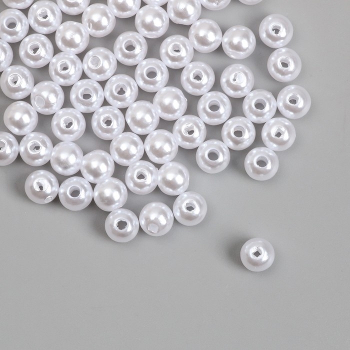 Бусины для творчества пластик "Жемчуг белый" d=0,6 см набор 500 гр