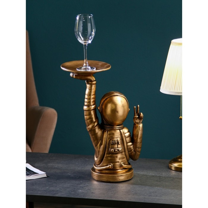 Подставка для мелочей &laquo;Космонавт&raquo;, полистоун, 47 см, цвет золото