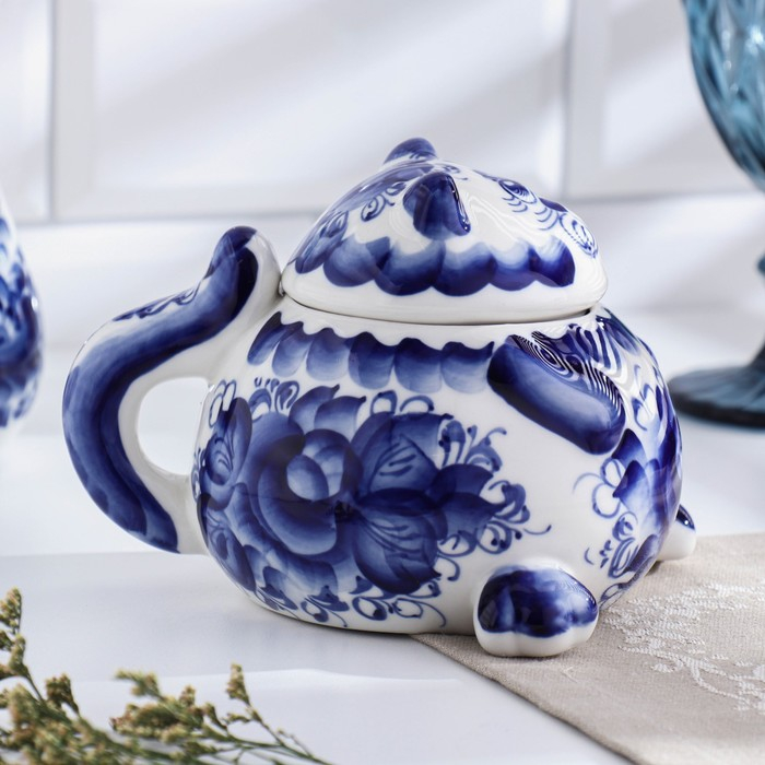 Сахарница &laquo;Кот&raquo;, гжель