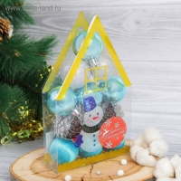 Набор украшений пластик 12 шт "Домик" (9 шаров,3 шишки) 4х11,5х20 см серебро, голубой