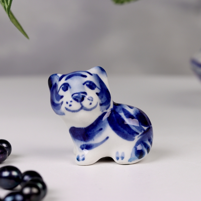 Сувенир гжель &laquo;Тигр&raquo;, бело-синий,керамика, малый,