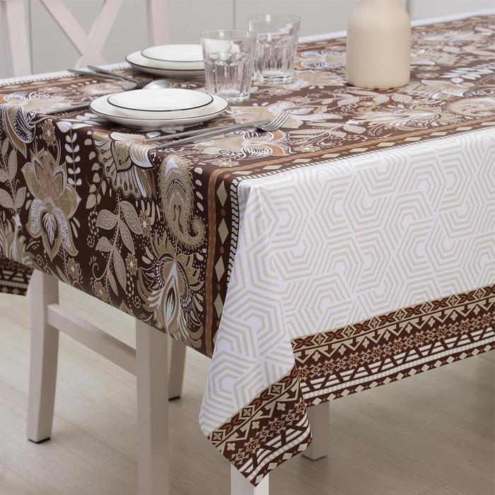 Клеёнка на стол &laquo;Русская&raquo;, на тканевой основе, рулон 20 метров, ширина 137 см, толщина 0,25 мм, цвет коричневый