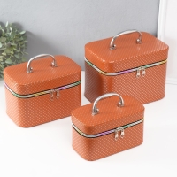 Шкатулка кожзам с зеркалом "Ромбы" охра набор 3 шт 19х10,5х10,5 21х13х14 15х23х17 см Шкатулка кожзам с зеркалом "Ромбы" охра набор 3 шт 19х10,5х10,5 21х13х14 15х23х17 см