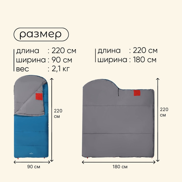 Спальный мешок maclay camping comfort cold, одеяло, 4 слоя, правый, 220х90 см, -10/+5&deg;С