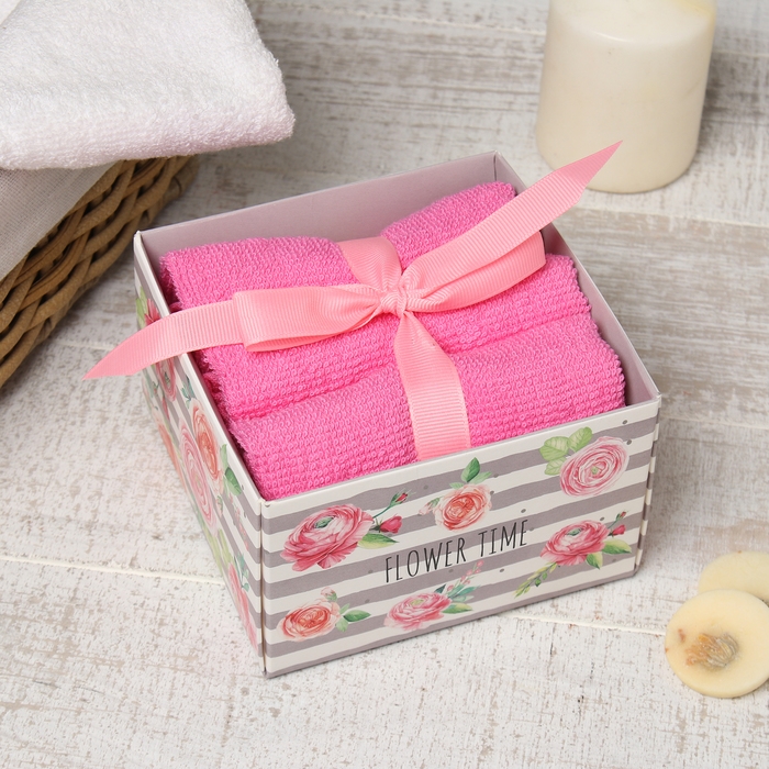 Набор махровых полотенец Набор махровых полотенец "Flower time" 30х30 см - 3 шт, хлопок 340гр/м2