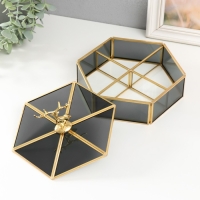 Шкатулка стекло с металлическим каркасом"Золотой олень" многогранник чёрная 20х17,5х11,2 см 99327 Шкатулка стекло с металлическим каркасом"Золотой олень" многогранник чёрная 20х17,5х11,2 см 99327