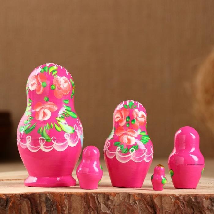 Матрёшка &laquo;Розочки&raquo;,  розовое платье, 5 кукольная, 10 см