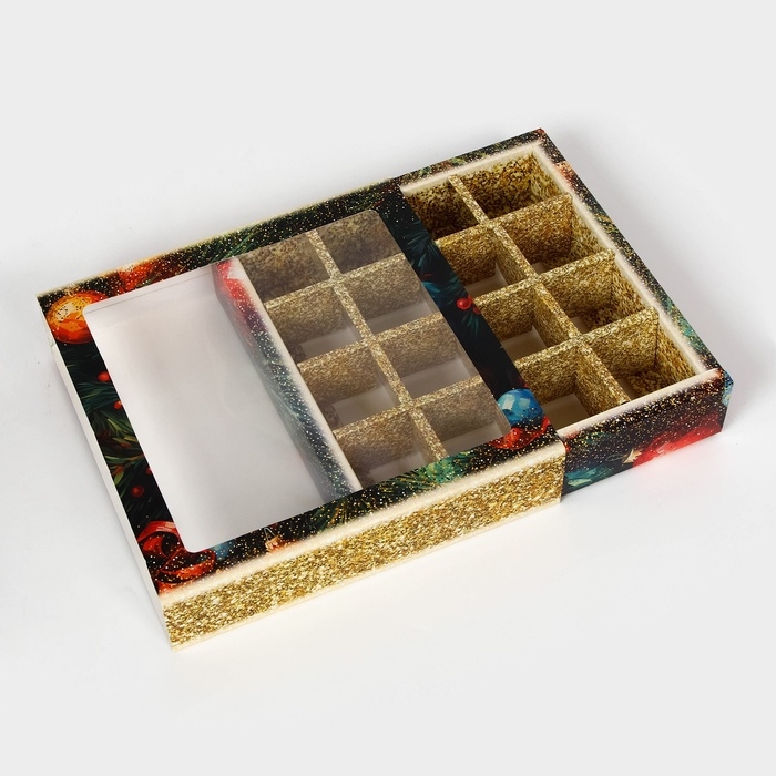 Новый год. Коробка под 16 конфет Новый год. Коробка под 16 конфет "С Новым годом!", 17,7х17,7х3,8 см, кондитерская упаковка