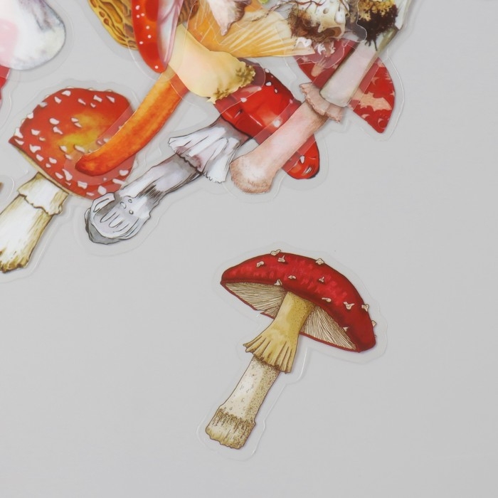 Наклейки для творчества пластик PVC "Грибные истории" набор 40 шт 9х10.5 см