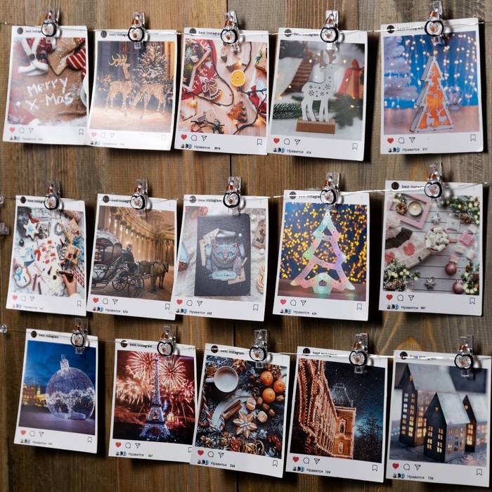 Гирлянда &laquo;Нить&raquo; 2 м роса с насадками &laquo;Прищепки-пингвин&raquo;, IP20, серебристая нить, 20 LED, батарейки ААх2 (не в комплекте), свечение тёплое белое