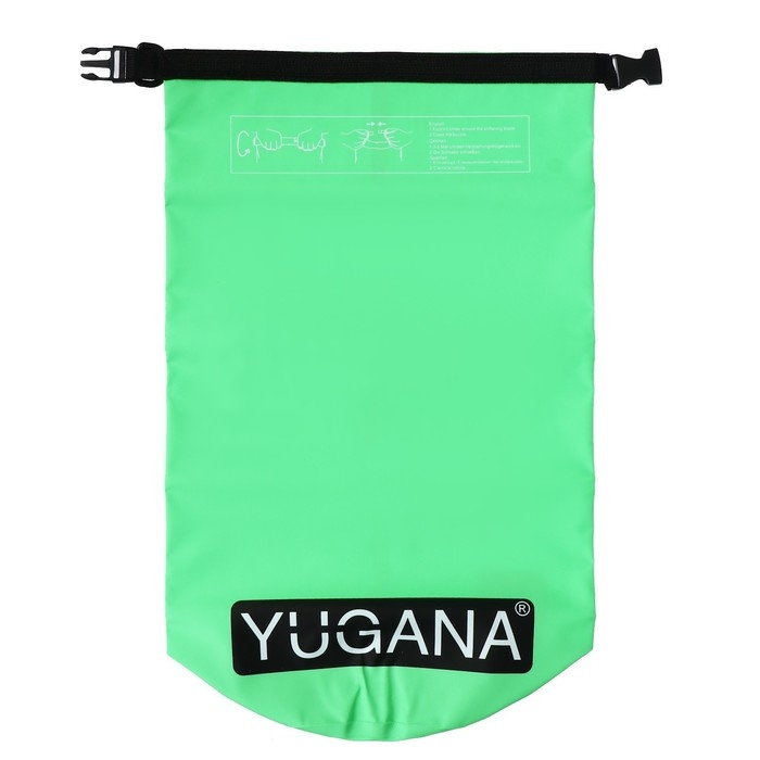 Гермомешок YUGANA, ПВХ, водонепроницаемый 20 литров, один ремень, зеленый Гермомешок YUGANA, ПВХ, водонепроницаемый 20 литров, один ремень, зеленый