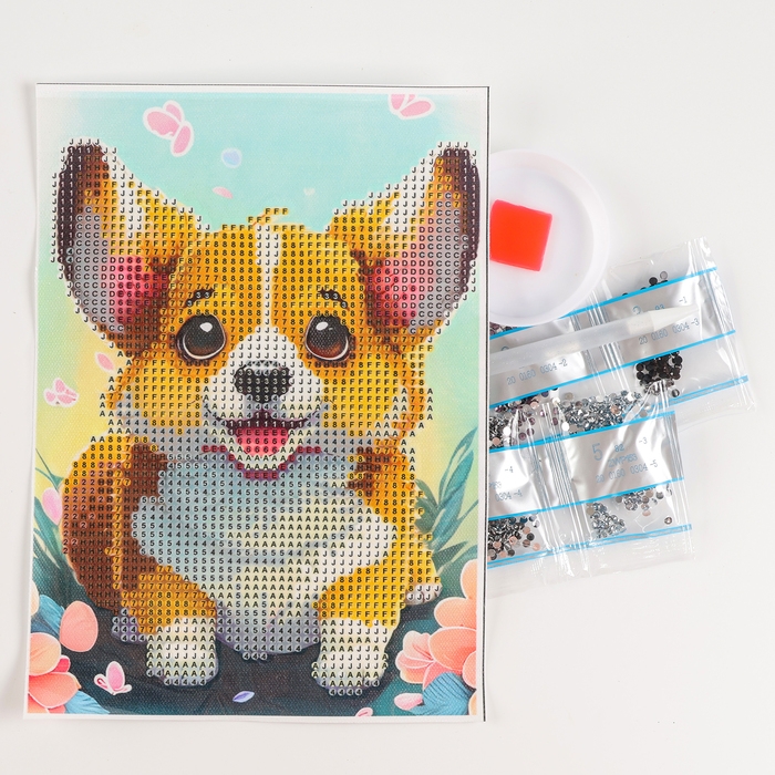 Алмазная вышивка с частичным заполнением &laquo;Малыш корги&raquo;, 15 х 21 см, холст