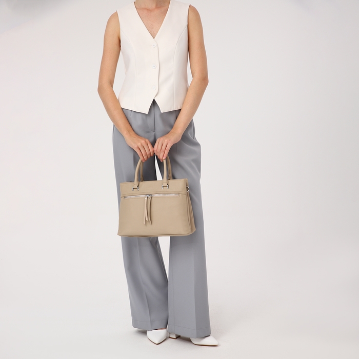 Сумка-тоут на молнии, 2 наружных кармана, цвет бежевый Сумка-тоут на молнии, 2 наружных кармана, цвет бежевый