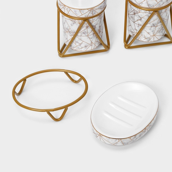 Набор для ванной комнаты SAVANNA &laquo;Геометрика&raquo;, 3 предмета (мыльница, дозатор для мыла 290 мл, стакан), цвет белый