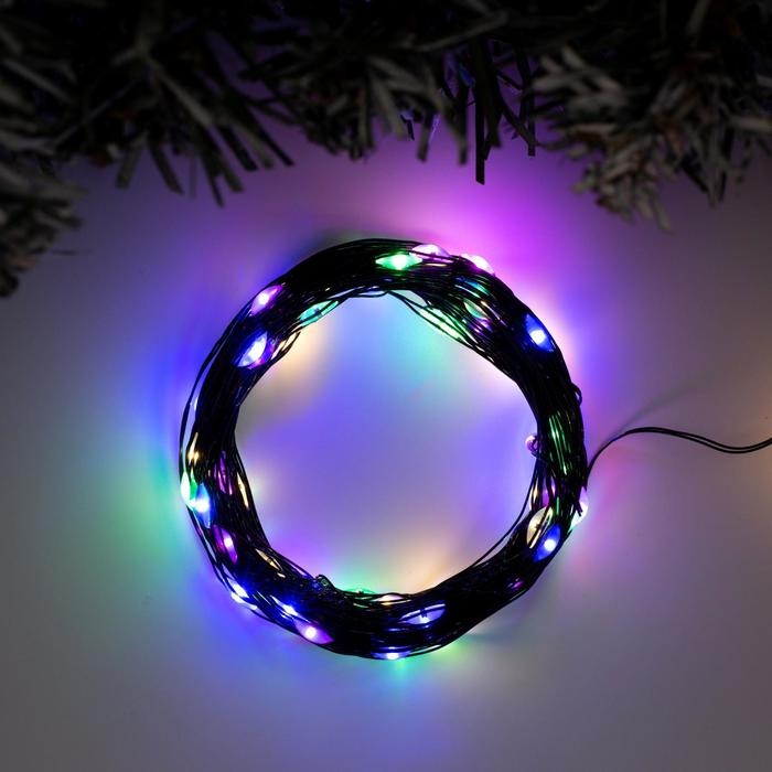 Гирлянда &laquo;Нить&raquo; 10 м роса, IP20, чёрная нить, 100 LED, свечение мульти, 12 В