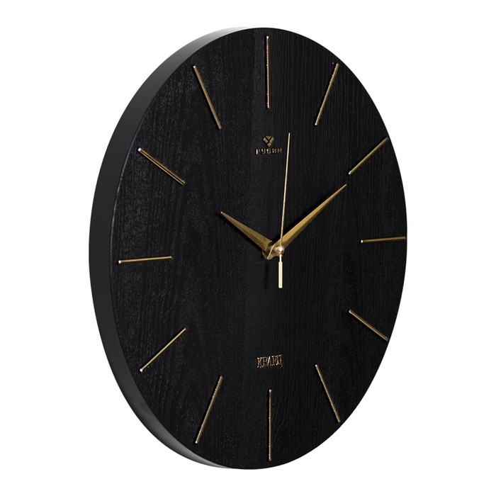 Часы настенные, интерьерные, бесшумные, d-30 см, черные с золотом
