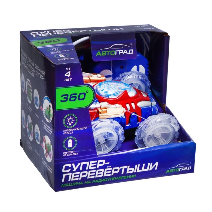 Машина-перевёртыш радиоуправляемая &laquo;Трюк&raquo;, работает от батареек, световые эффекты, цвет синий