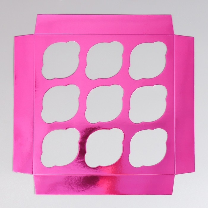 Коробка для капкейков, кондитерская упаковка с окном, 9 ячеек &laquo;Розовая&raquo;, 25 х 25 х 10 см