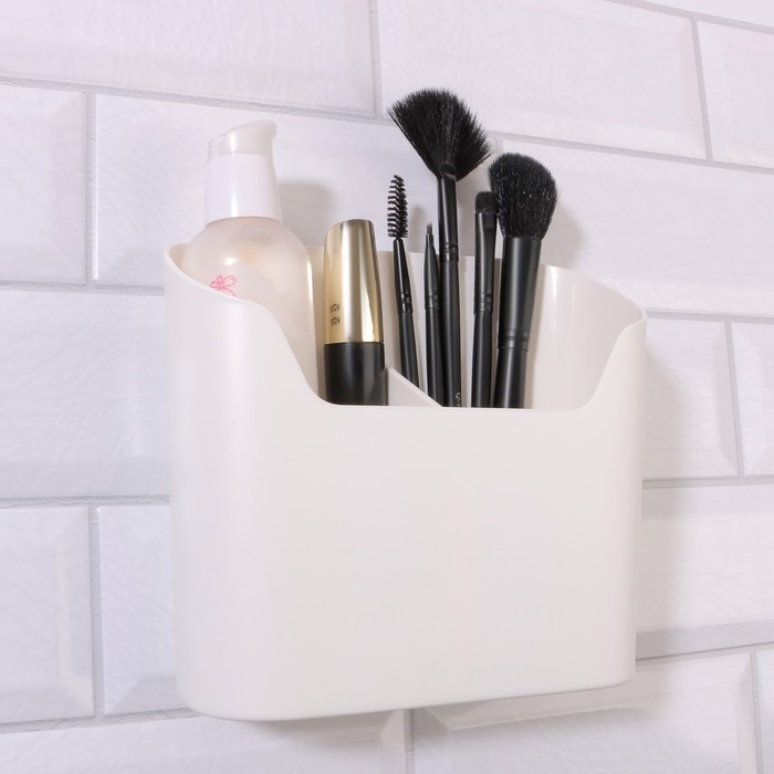 Органайзер для хранения &laquo;Нежность&raquo;, навесной, 2 секции, с клеевой основой, 16,7 &times; 6,9 см, цвет белый