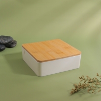 Бокс для хранения косметических принадлежностей, с зеркалом, 4 секции, 15 &times; 15 &times; 5 см, цвет белый/коричневый