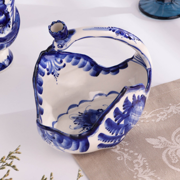 Конфетница Конфетница "Лебедь", малая, гжель, фарфор, 14х19 см