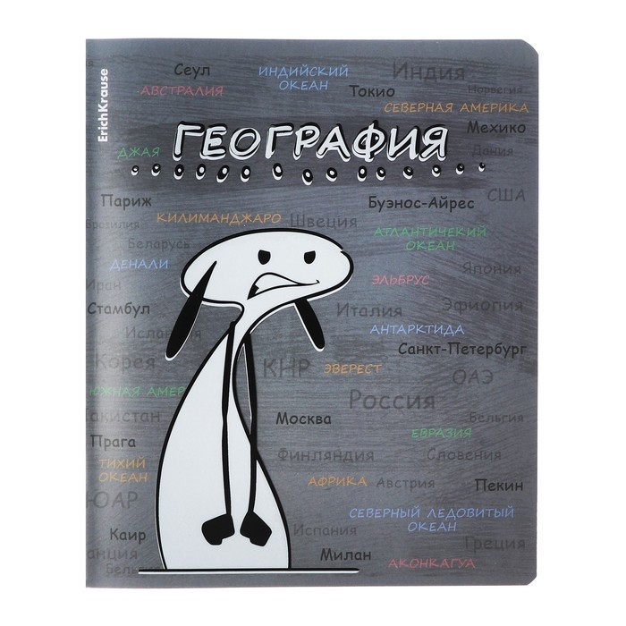 Тетрадь предметная ГЕОГРАФИЯ, 48 листов в клетку, ErichKrause Тетрадь предметная ГЕОГРАФИЯ, 48 листов в клетку, ErichKrause "Чубрик", пластиковая обложка, шелкография, блок офсет 100% белизна, инфо-блок