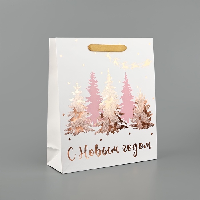 Пакет подарочный новогодний ламинированный &laquo;Сказочный лес&raquo;, тиснение, M 30 х 26 х 9 см, Новый год