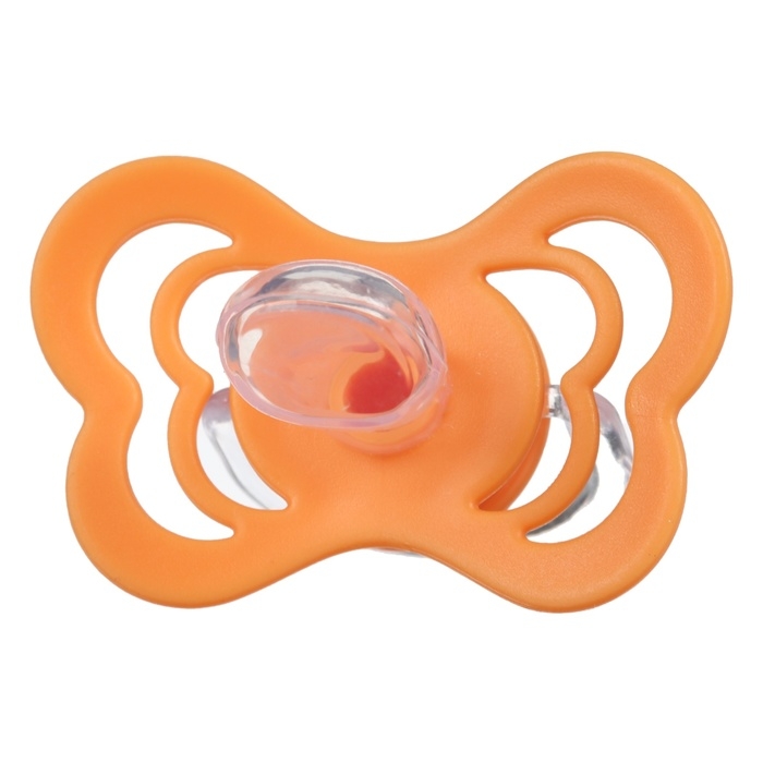 Соска - пустышка ортодонтическая, силикон, +6 мес., с держателем цвет оранжевый