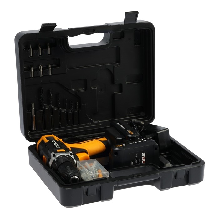 Дрель-шуруповерт DEKO Banger 16V, 16 В, 2х1.5 Ач, кейс + набор инструментов 63 предмета Дрель-шуруповерт DEKO Banger 16V, 16 В, 2х1.5 Ач, кейс + набор инструментов 63 предмета