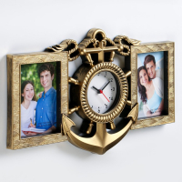 Часы настенные интерьерные, фоторамка - коллаж "Якорь", бесшумные, 42 х 27 см, d-12 см Часы настенные интерьерные, фоторамка - коллаж "Якорь", бесшумные, 42 х 27 см, d-12 см