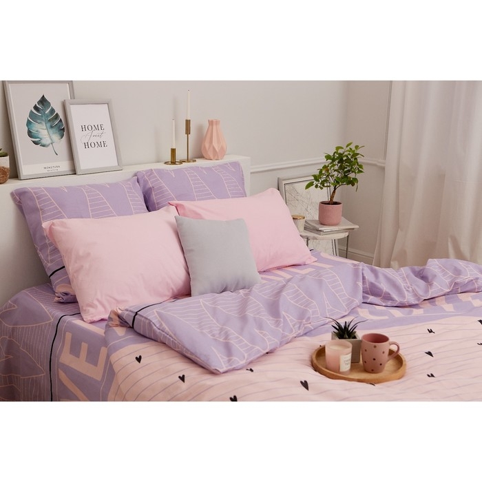 Постельное бельё &laquo;Этель&raquo; 1.5 сп Violet love 143*215 см, 150*214 см, 70*70 см - 2 шт, бязь 125 г/м2