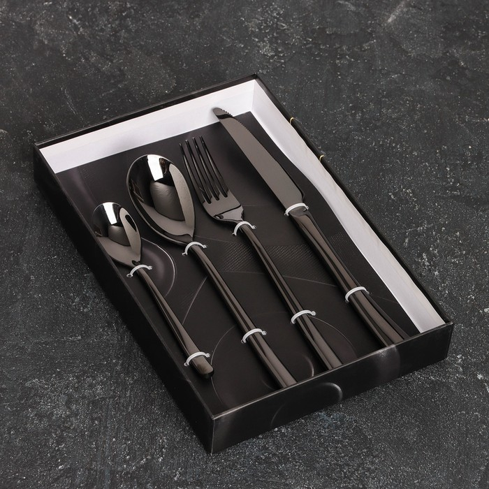Столовые приборы из нержавеющей стали Magistro &laquo;Джентри&raquo;, 4 предмета, цвет чёрный