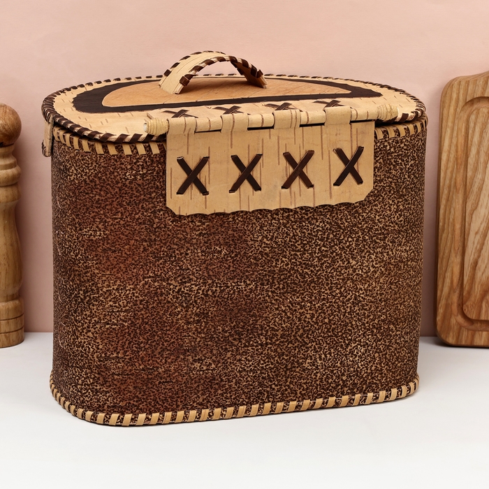 Хлебница "Богатыри", на шарнире, 28х21х24 см, береста