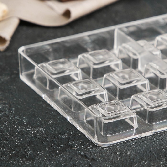 Форма для конфет и шоколада KONFINETTA «Тоффи. Квадрат», 27,5×13,5×2,5 см, 21 ячейка 2,5×1,5 см, цвет прозрачный Форма для конфет и шоколада KONFINETTA «Тоффи. Квадрат», 27,5×13,5×2,5 см, 21 ячейка 2,5×1,5 см, цвет прозрачный