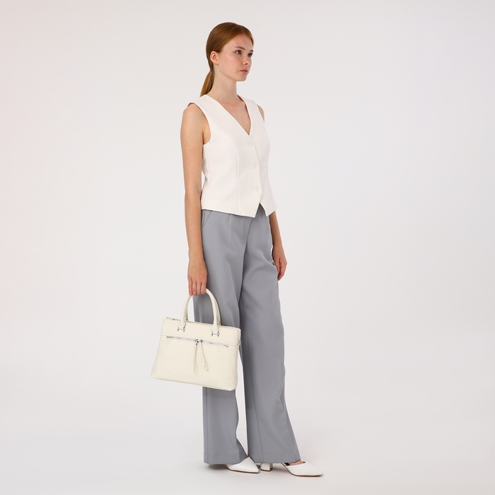 Сумка-тоут на молнии, 2 наружных кармана, цвет белый Сумка-тоут на молнии, 2 наружных кармана, цвет белый