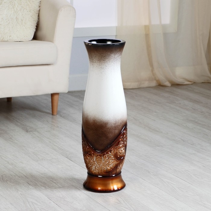 Ваза керамика напольная "Патаянс" 16х59 см, d вн.13 см, бело-коричневый