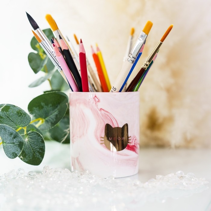 Горшок для цветов с тиснением, &laquo;Мяу&raquo;, 8 х 9.5 см