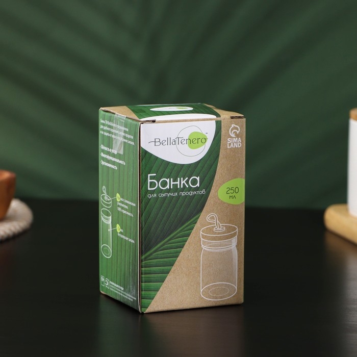 Банка стеклянная для хранения сыпучих продуктов BellaTenero &laquo;Эко&raquo;, 250 мл, 6,5&times;12 см, с бамбуковой крышкой
