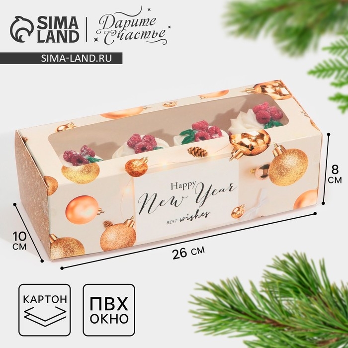 Коробка для кондитерских изделий с окном &laquo;Шары&raquo;, 26 х 10 х 8 см, Новый год